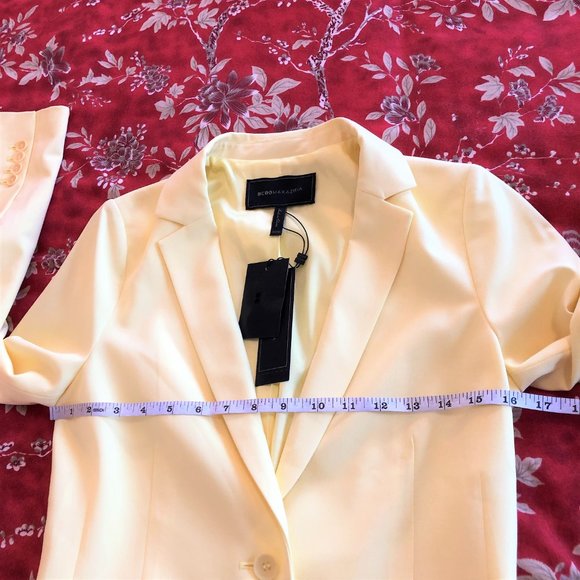 *NEW WITH TAGS* BCBGMaxAzria Pleated Peplum Limelight Yellow Blazer/Jacket XXS - Picture 13 of 16